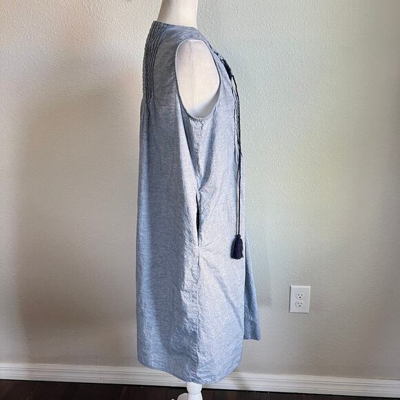 Roaman's Pintuck Embroidered Chambray Sun Dress Women's 16 Cotton Tasseled - Picture 5 of 7